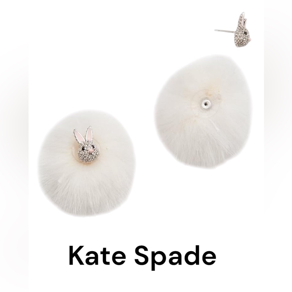 Kate Spade Earrings studs pink silver Bunnies Bunny pom pom Rare